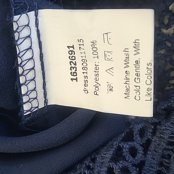 SHEIN Navy Smocked Midi Dress Ruffle Collar Lace Trim XS - Picture 15 of 17